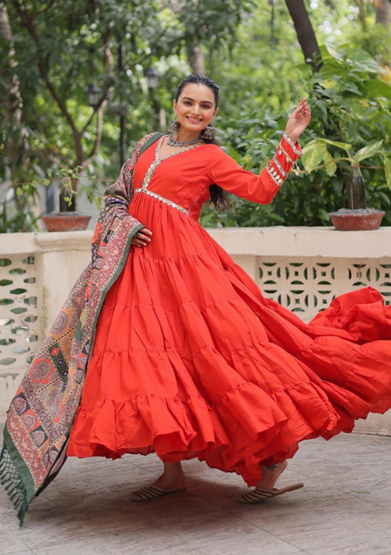 Fanta Mirror Work Silk Anarkali With Dupatta - Indya