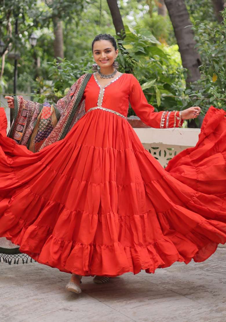 Fanta Mirror Work Silk Anarkali With Dupatta - Indya