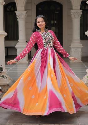 Orange Embroidered Georgette Anarkali With Dupatta
