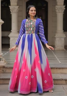 Purple Embroidered Georgette Anarkali With Dupatta