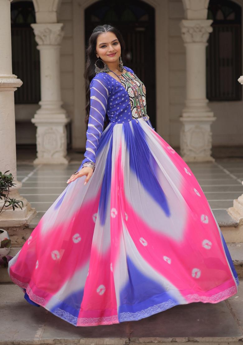 Purple Embroidered Georgette Anarkali With Dupatta - Indya