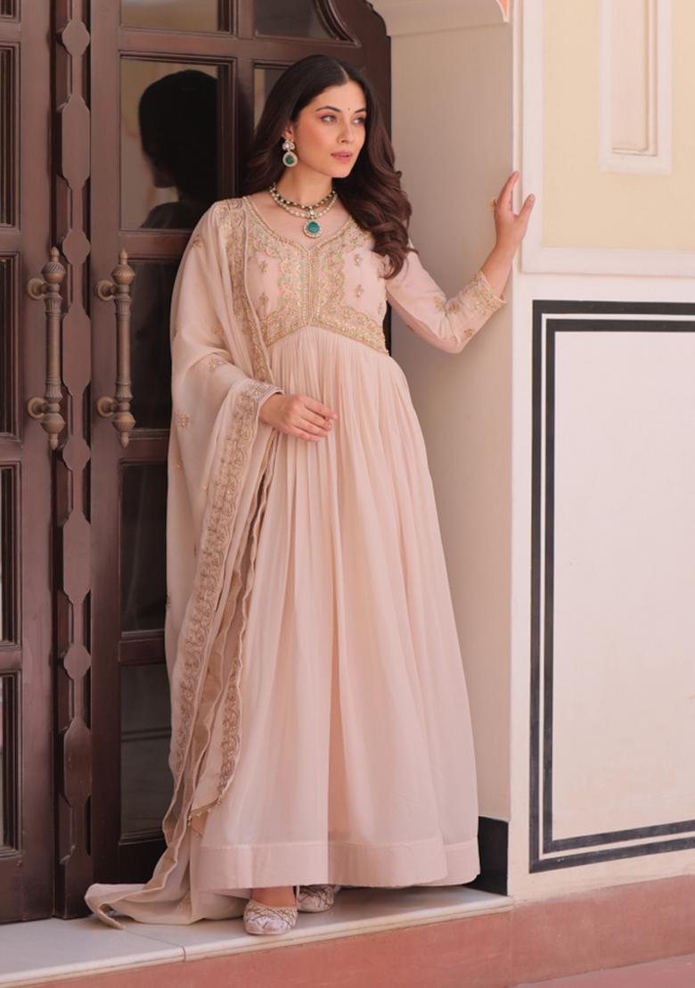 Chiku Embroidered Georgette Anarkali With Dupatta - Indya