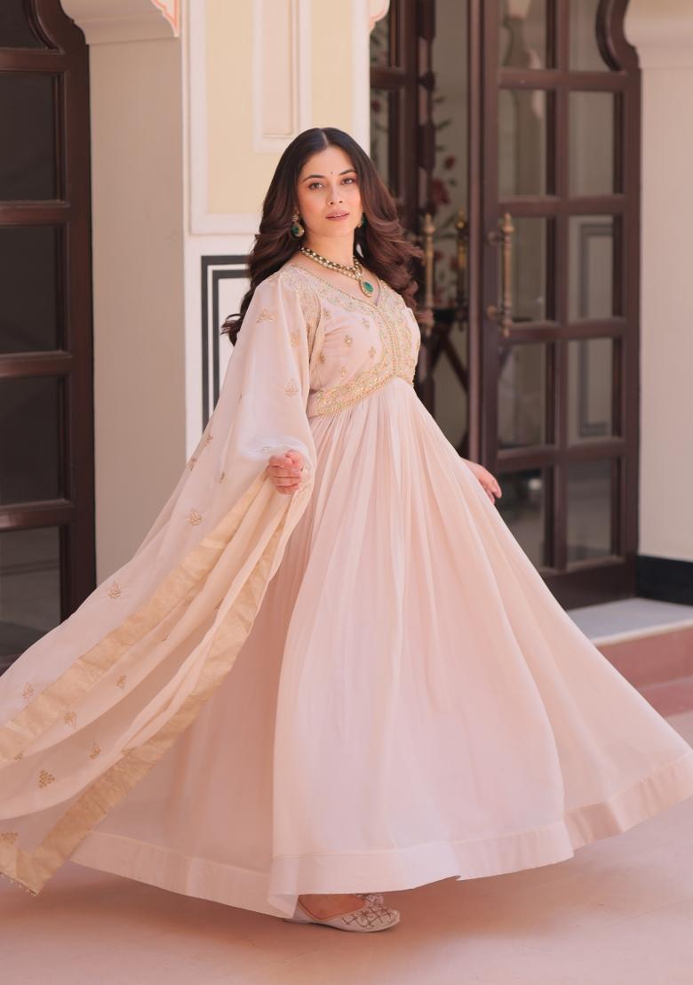 Chiku Embroidered Georgette Anarkali With Dupatta - Indya