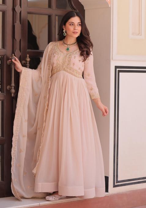 Chiku Embroidered Georgette Anarkali With Dupatta