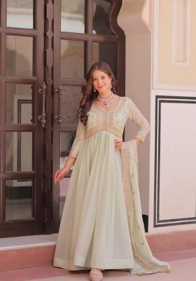 Pista Embroidered Georgette Anarkali With Dupatta