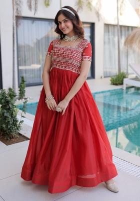 Fanta Beads Work H O Fabric Anarkali With Dupatta