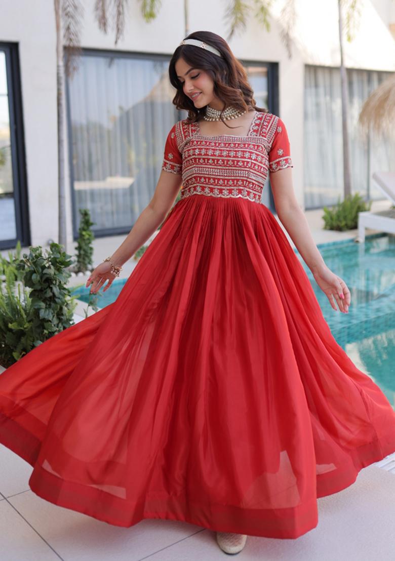 Fanta Beads Work H O Fabric Anarkali With Dupatta - Indya