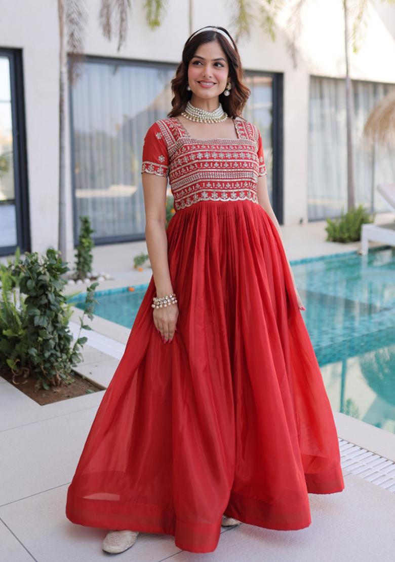 Fanta Beads Work H O Fabric Anarkali With Dupatta - Indya