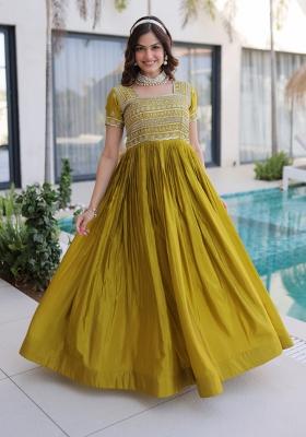 Mehendi Beads Work H O Fabric Anarkali With Dupatta
