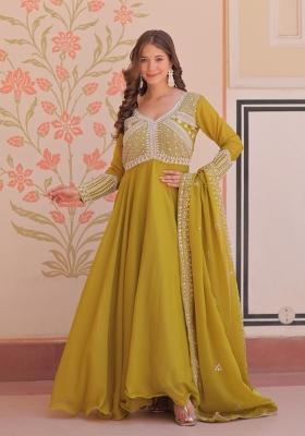 Perrot Beads Work Georgette Anarkali With Dupatta