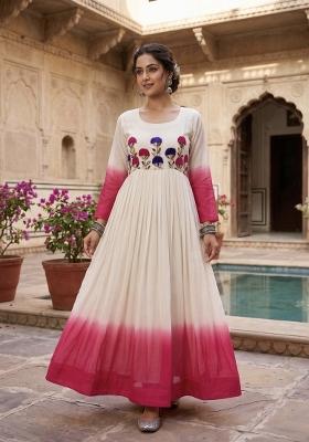 Pink Embroidered Georgette Anarkali With Dupatta