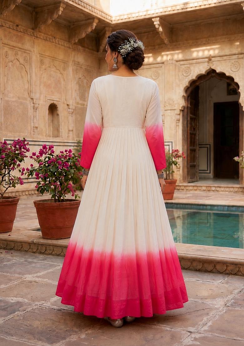 Pink Embroidered Georgette Anarkali With Dupatta - Indya