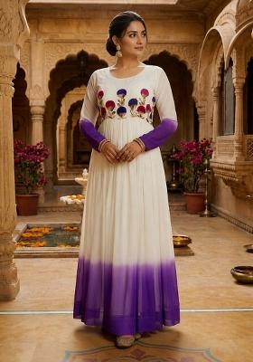 Purple Embroidered Georgette Anarkali With Dupatta