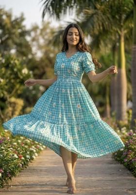Sky Blue Printed Silk Anarkali With Dupatta