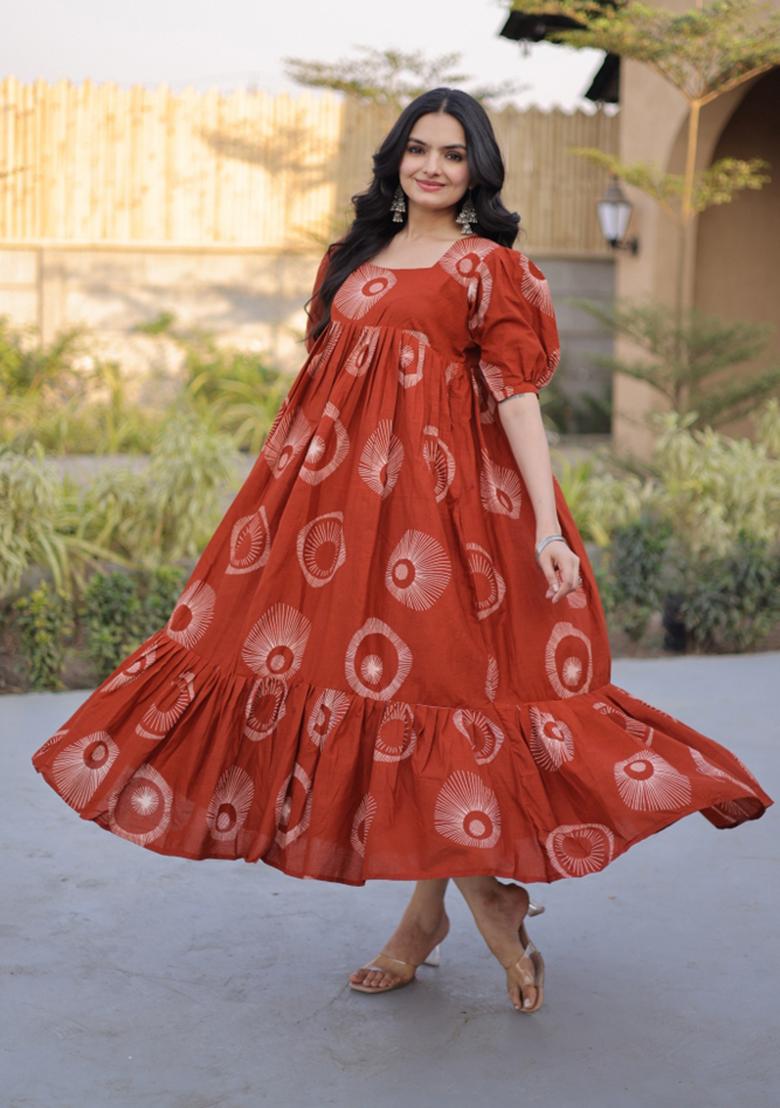 Fanta Printed Cotton Anarkali With Dupatta - Indya