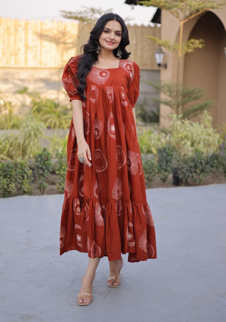 Fanta Printed Cotton Anarkali With Dupatta - Indya