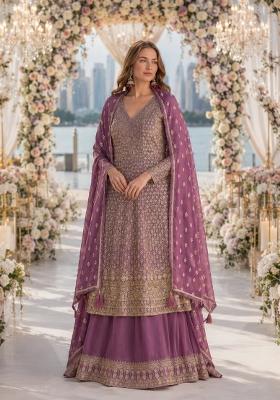 Lavender Embroidered Georgette Kurta Set