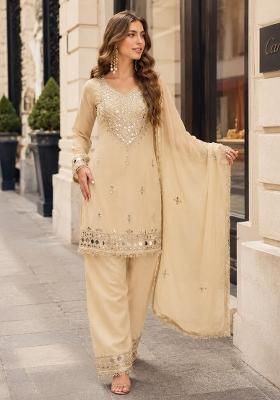 Off White Mirror Silk Kurta Set