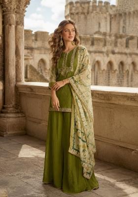Green Embroidered Silk Kurta Set