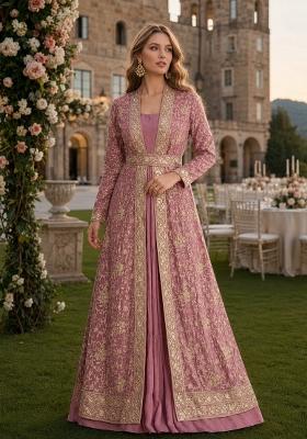 Pink Embroidered Silk Anarkali Set