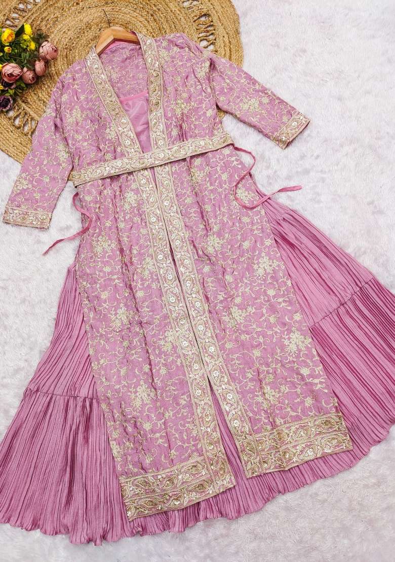 Pink Embroidered Silk Anarkali Set - Indya