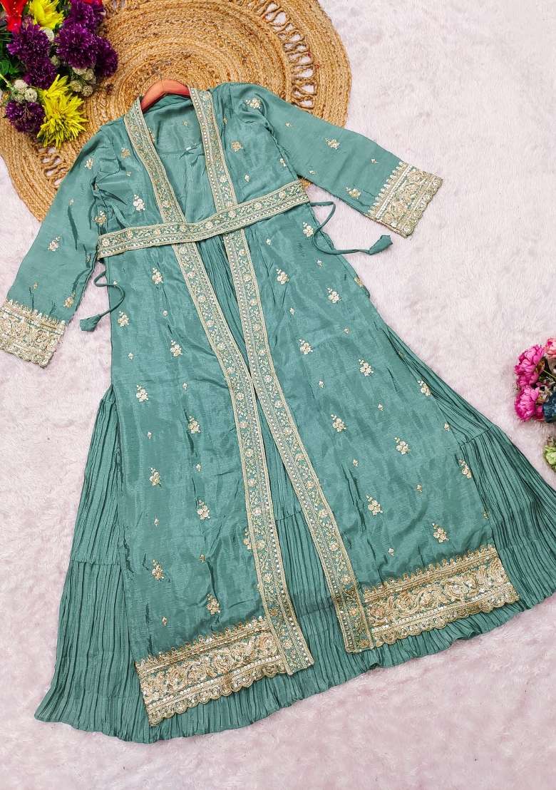 Blue Embroidered Silk Anarkali Set - Indya