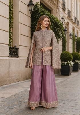 Lavender Embroidered Silk Kurta Set