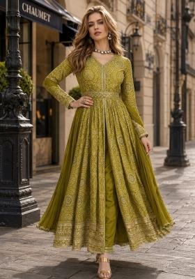 Mehendi Embroidered Silk Kurta Set