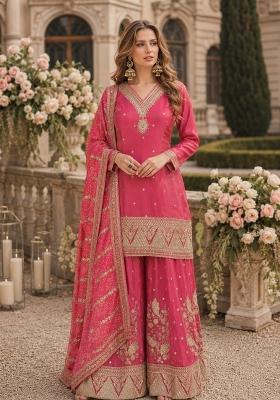 Pink Embroidered Silk Kurta Set