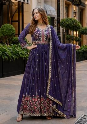 Violet Embroidered Georgette Kurta Set