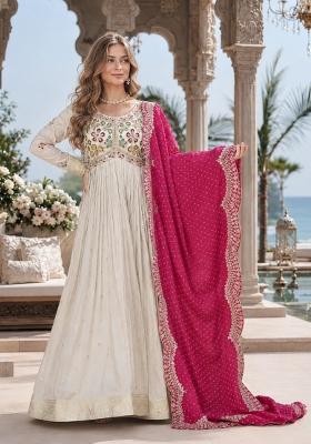White Embroidered Silk Anarkali Set