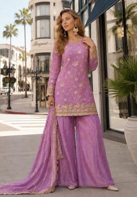 Pink Embroidered Silk Kurta Set