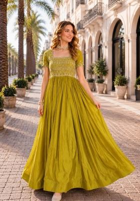Mustard Embroidered Silk Anarkali