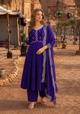Violet Embroidered Silk Anarkali Set