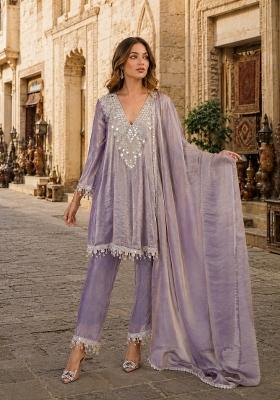 Purple Mirror Silk Kurta Set