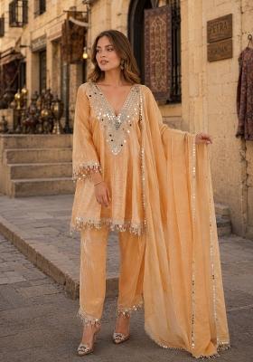 Yellow Mirror Silk Kurta Set