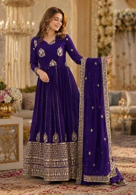Violet Embroidered Georgette Anarkali With Dupatta