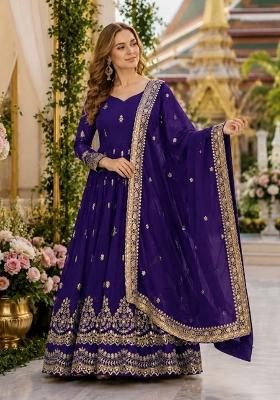 Violet Embroidered Georgette Anarkali With Dupatta