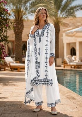 Blue Embroidered Georgette Kurta Set