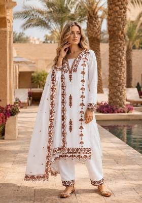 Brown Embroidered Georgette Kurta Set