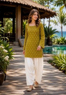 Green Floral Print Cotton Kurta Set