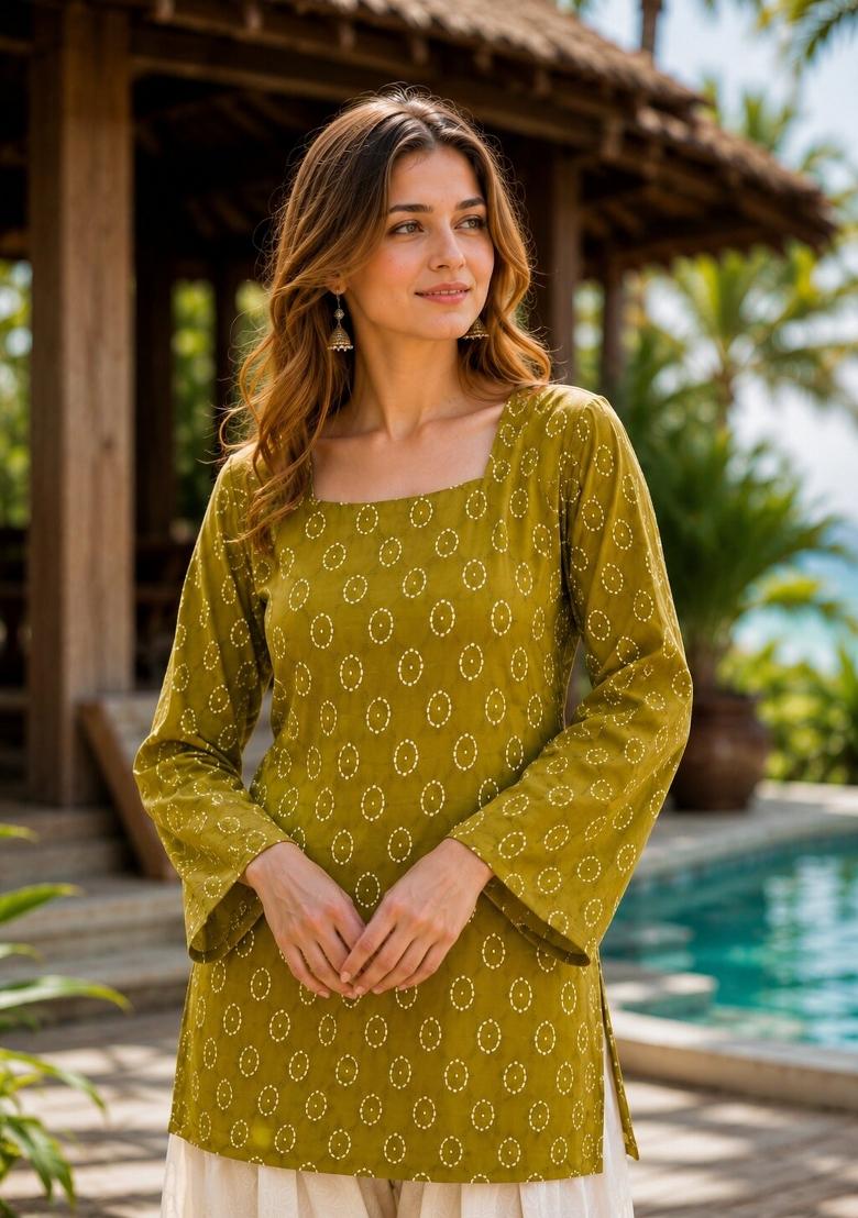 Green Floral Print Cotton Kurta Set - Indya