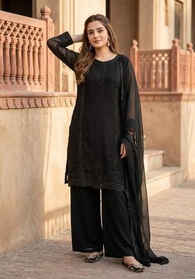 Black Embroidered Georgette Salwar Suit