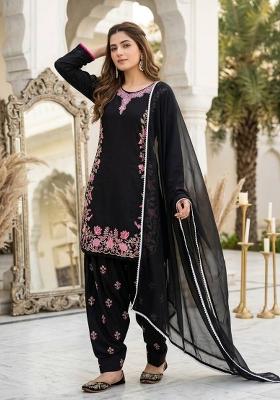 Black Embroidered Silk Salwar Suit
