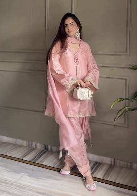 Lite Pink Embroidered Silk Farshi Salwar