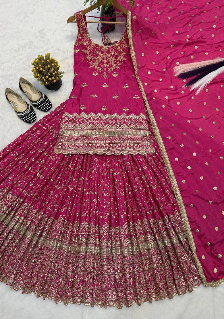 Pink Embroidered Silk Salwar Suit - Indya