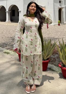White Embroidered Cotton Salwar Suit