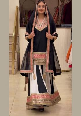 Black Embroidered Silk Sharara Set