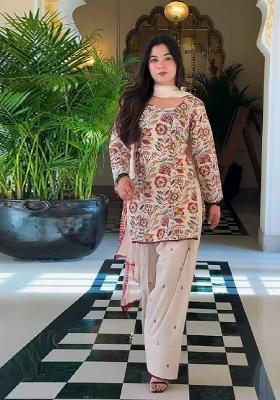 White Embroidered Cotton Salwar Suit
