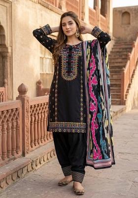 Black Embroidered Silk Salwar Suit